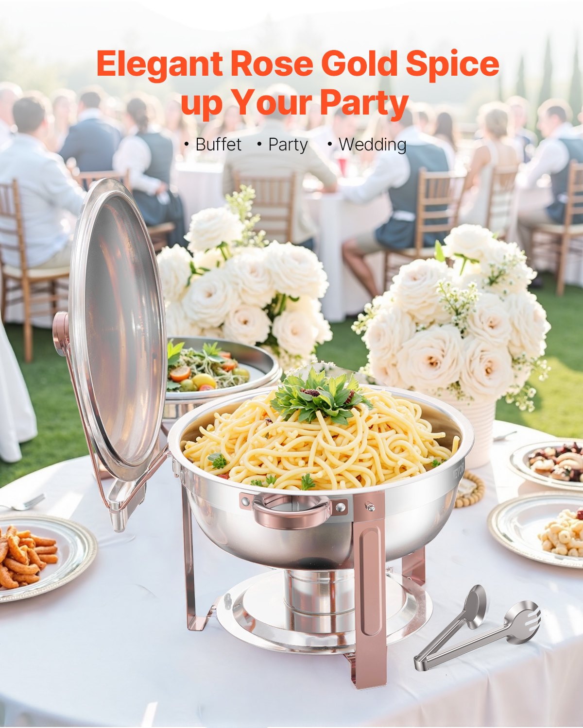 VEVOR 5 Qt 4 Pack Round Chafing Dish Buffet Set Full-Size Pan Stainless Steel 