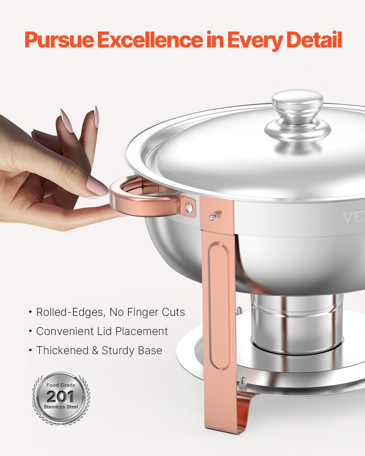VEVOR 5 Qt 4 Pack Round Chafing Dish Buffet Set Full-Size Pan Stainless Steel 