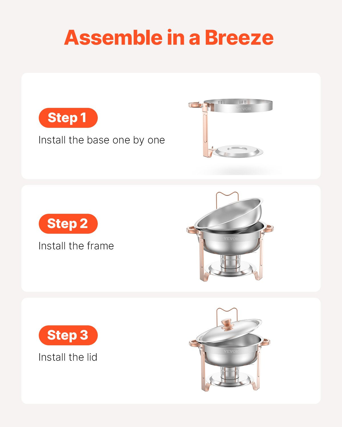 VEVOR 5 Qt 4 Pack Round Chafing Dish Buffet Set Full-Size Pan Stainless Steel 
