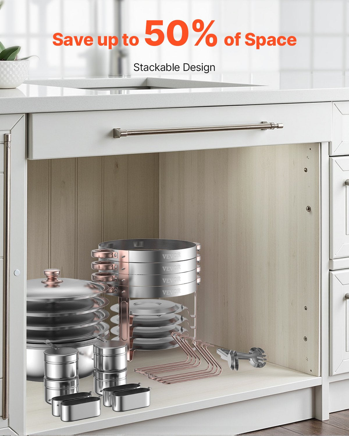 VEVOR 5 Qt 4 Pack Round Chafing Dish Buffet Set Full-Size Pan Stainless Steel 