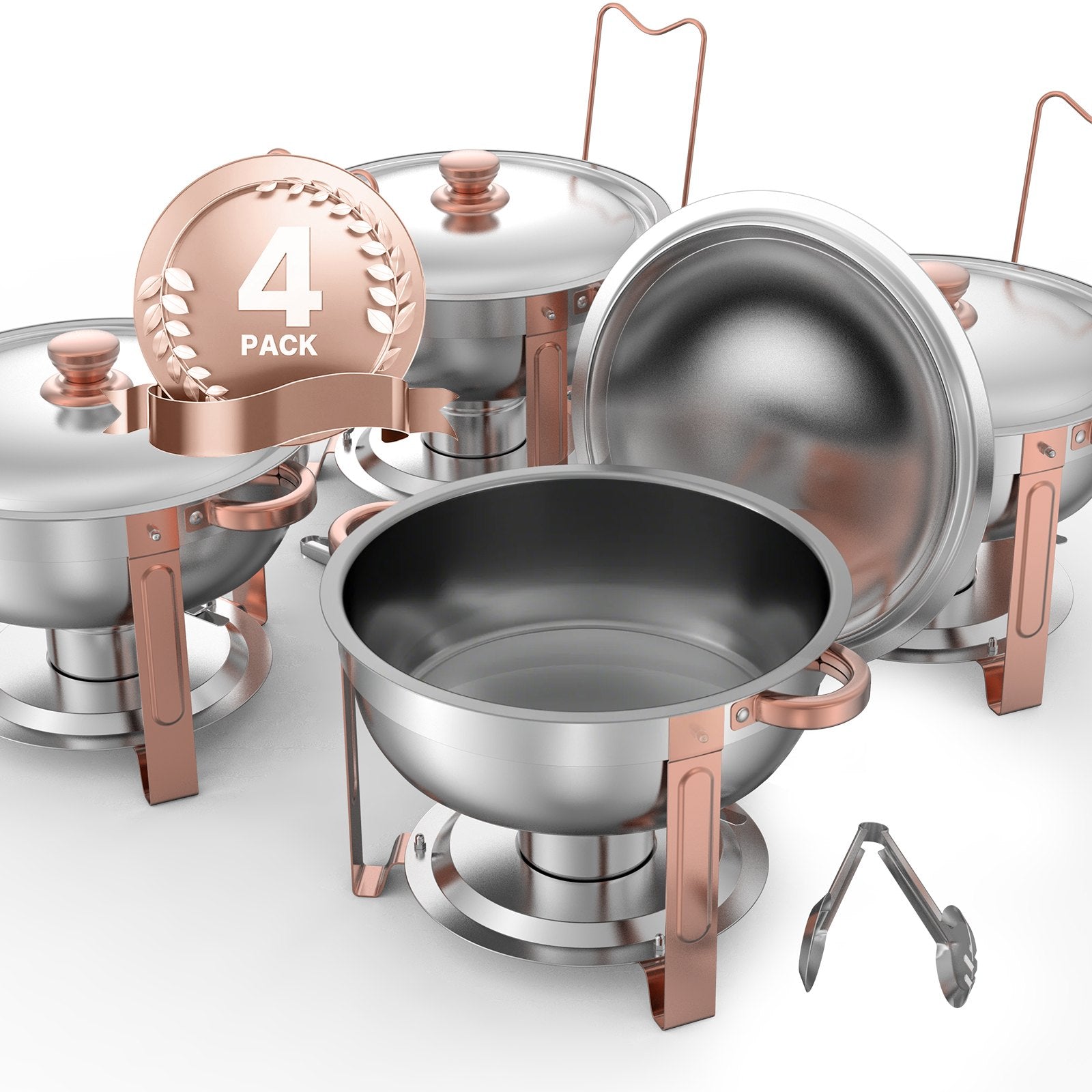 VEVOR 5 Qt 4 Pack Round Chafing Dish Buffet Set Full-Size Pan Stainless Steel 