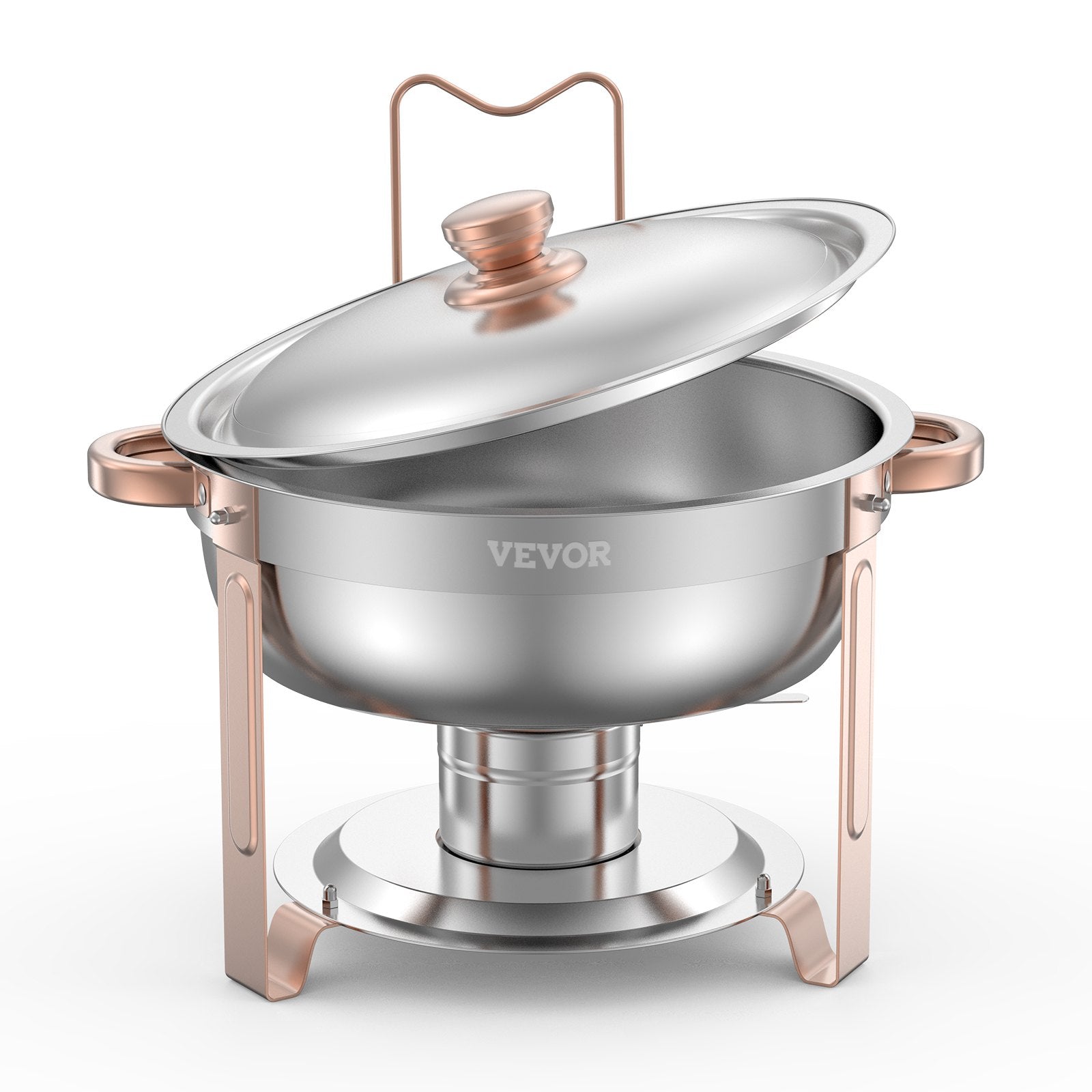VEVOR 5 Qt 4 Pack Round Chafing Dish Buffet Set Full-Size Pan Stainless Steel 