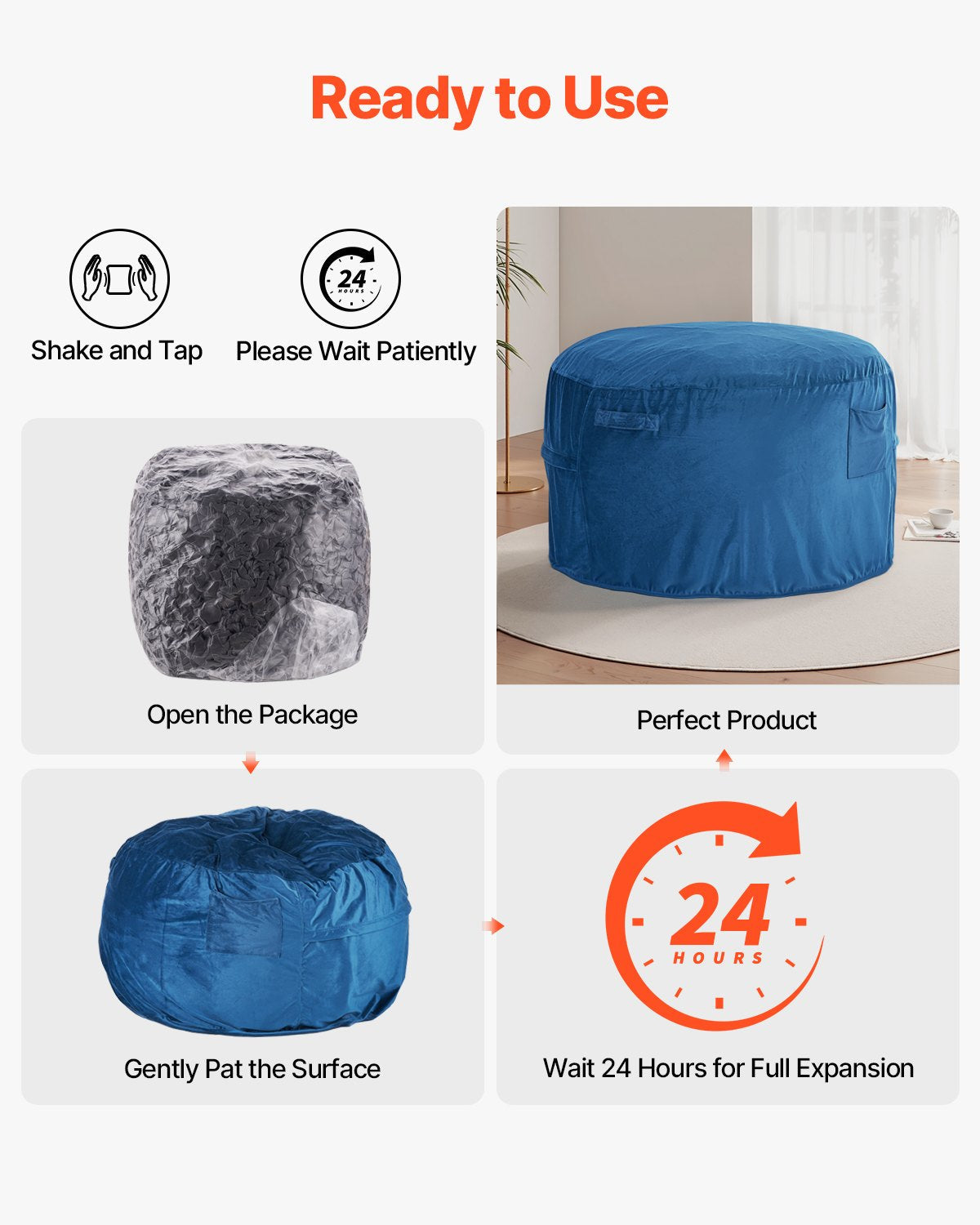 VEVOR Round Bean Bag Chair with Removable and Washable Cover for Adults Blue 