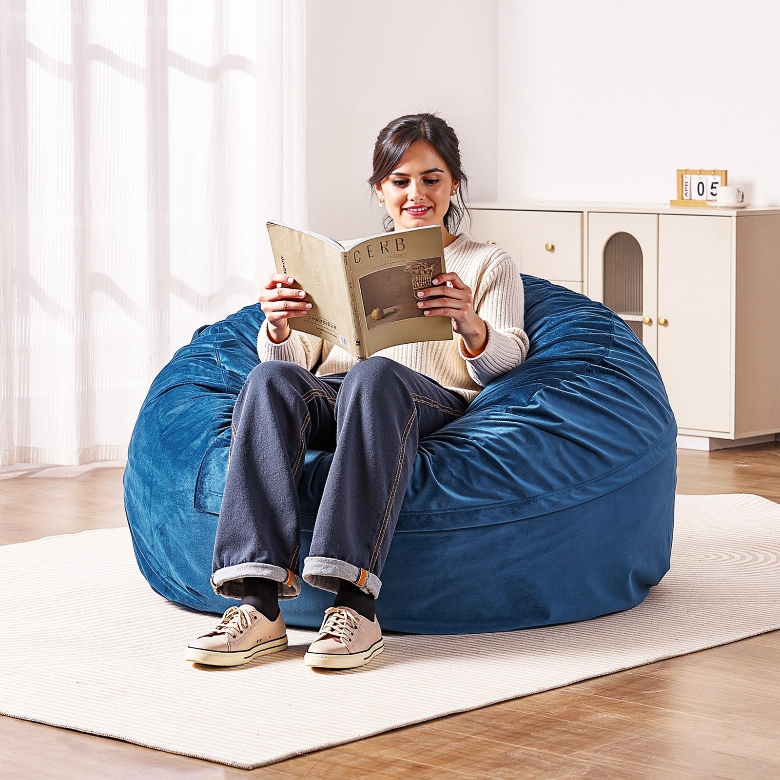VEVOR Round Bean Bag Chair with Removable and Washable Cover for Adults Blue 