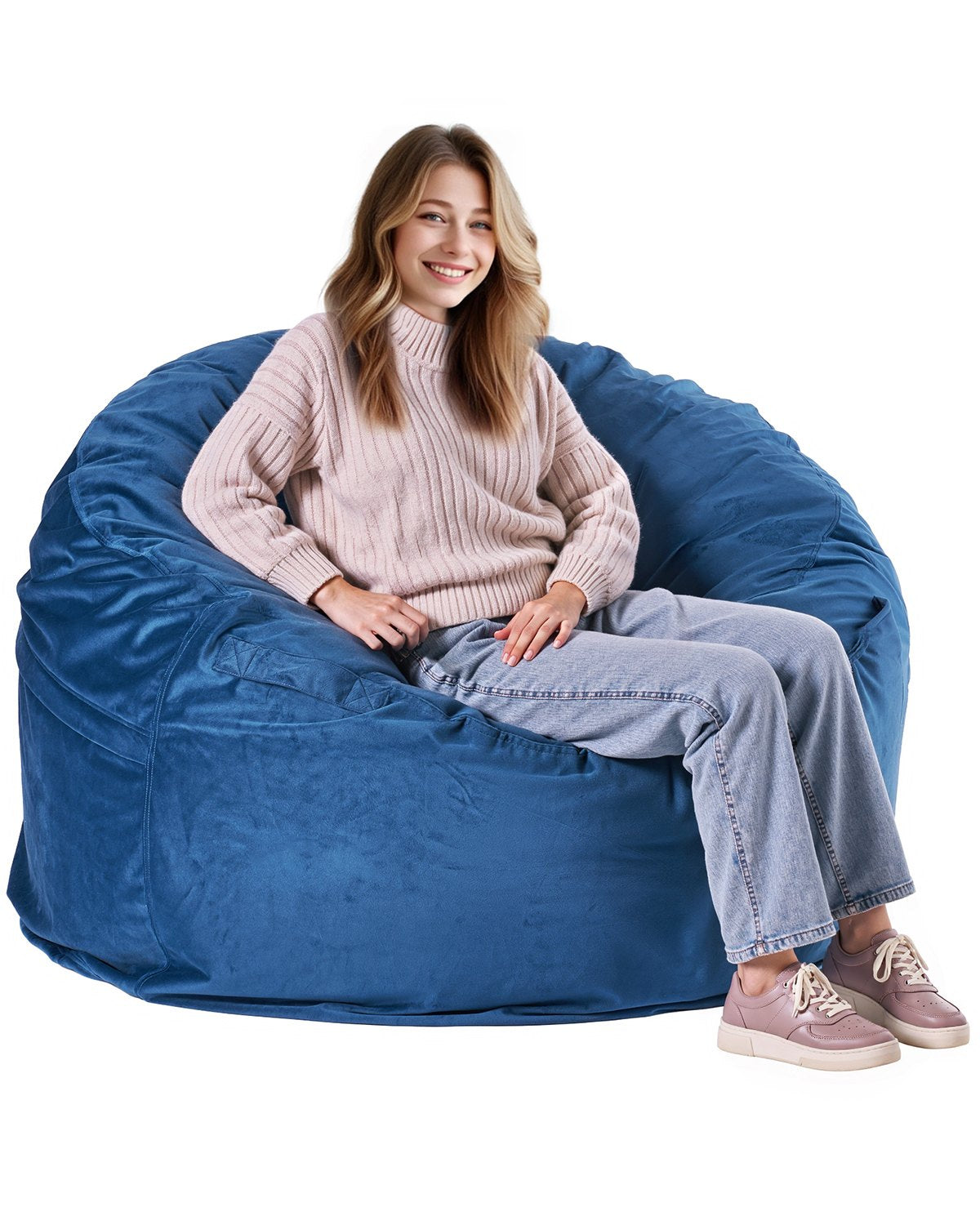 VEVOR Round Bean Bag Chair with Removable and Washable Cover for Adults Blue 