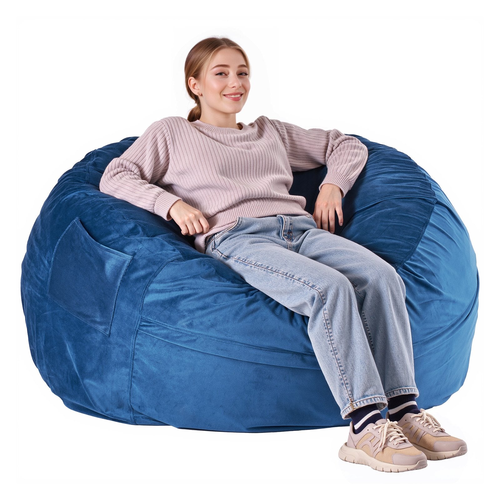 VEVOR Round Bean Bag Chair with Removable and Washable Cover for Adults Blue 