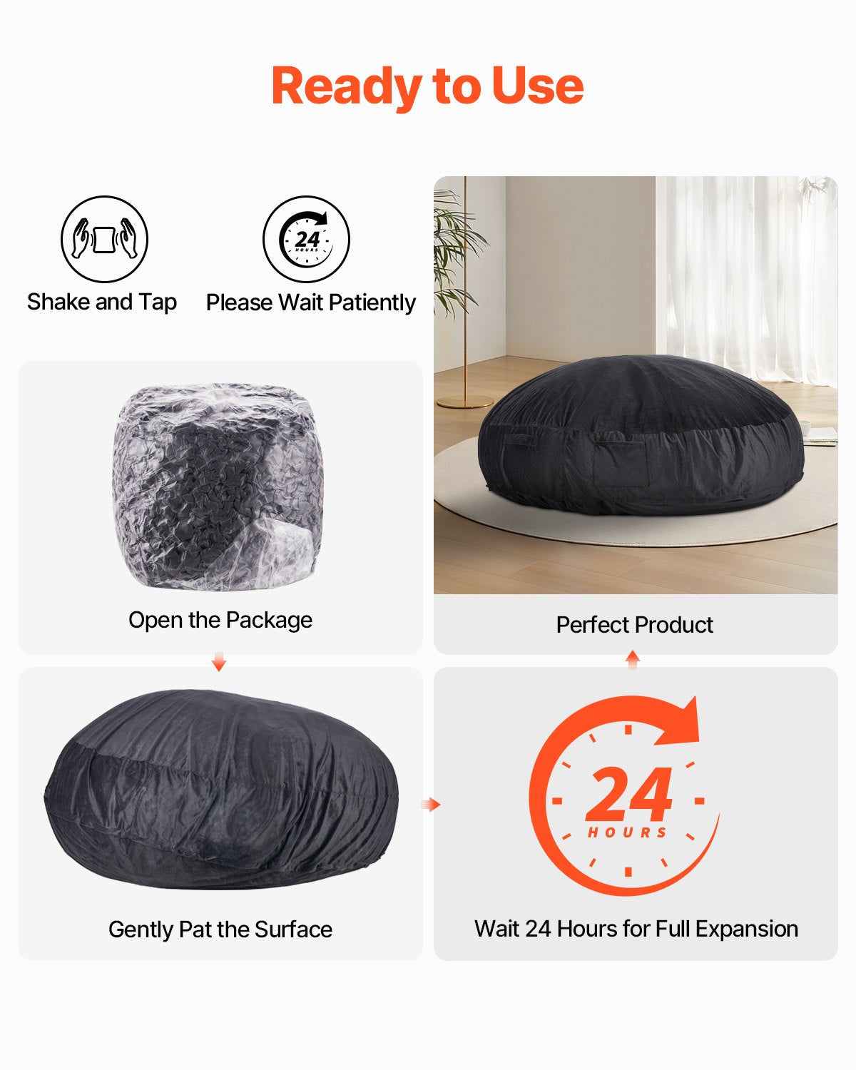 VEVOR Round Bean Bag Chair with Removable & Washable Cover for Adult Giant Black 