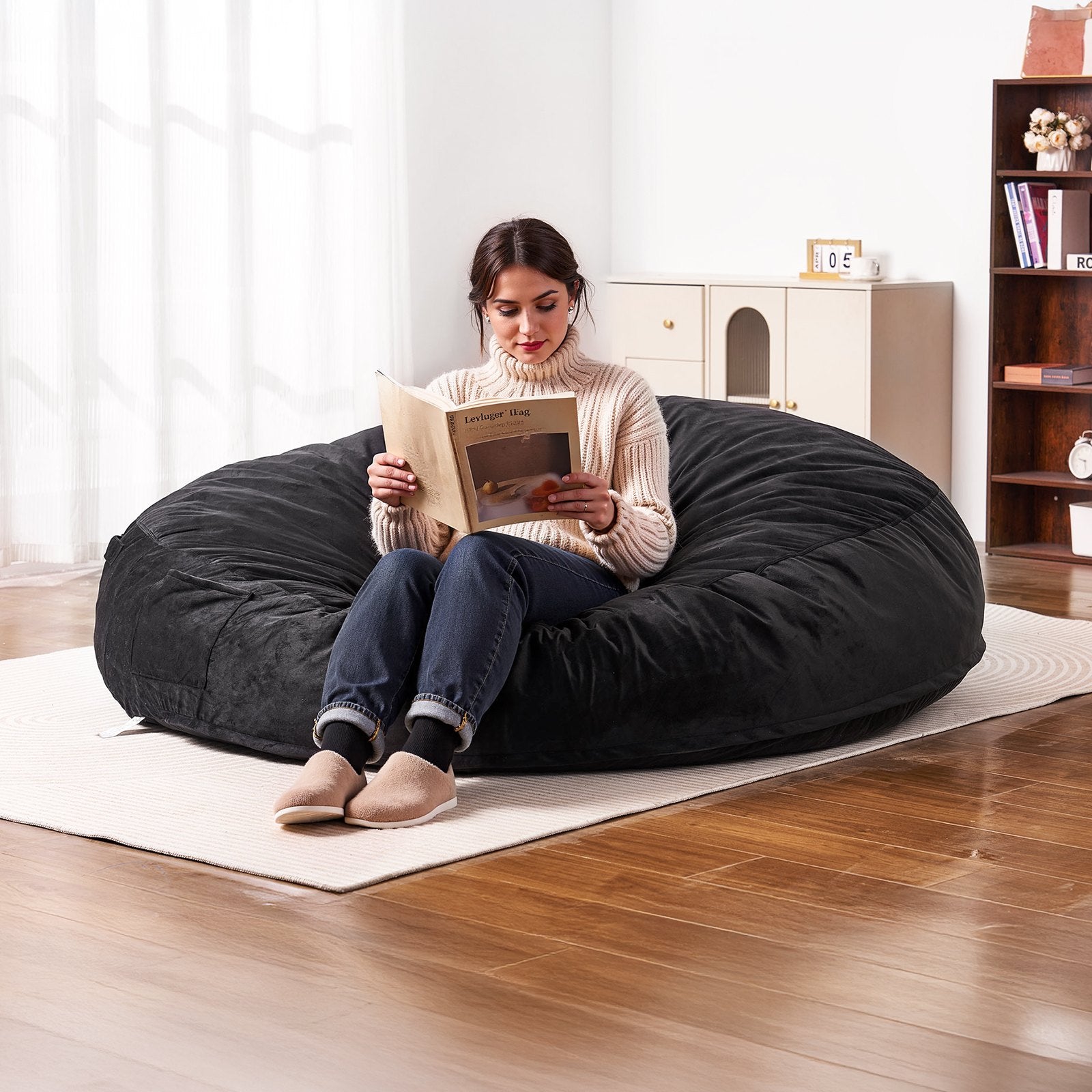 VEVOR Round Bean Bag Chair with Removable & Washable Cover for Adult Giant Black 