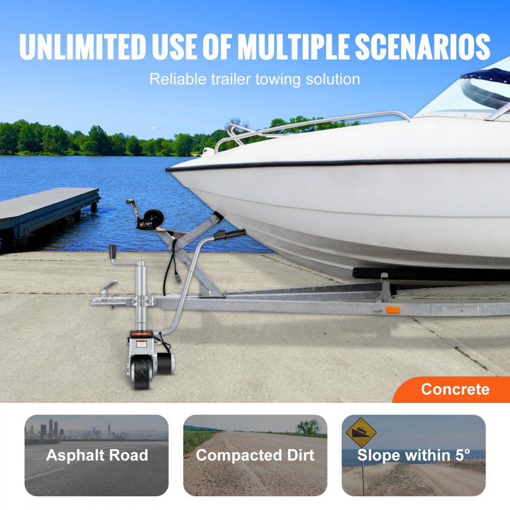 VEVOR Electric Trailer Dolly, 5000lbs Towing Capacity, 350W 12V Trailer Jockey Wheel with 22 ft/min Moving Speed, 12''-24.8'' Adjustable Clamp Height & 8'' Rubber Tire, for Moving Trailer Caravan Boat 