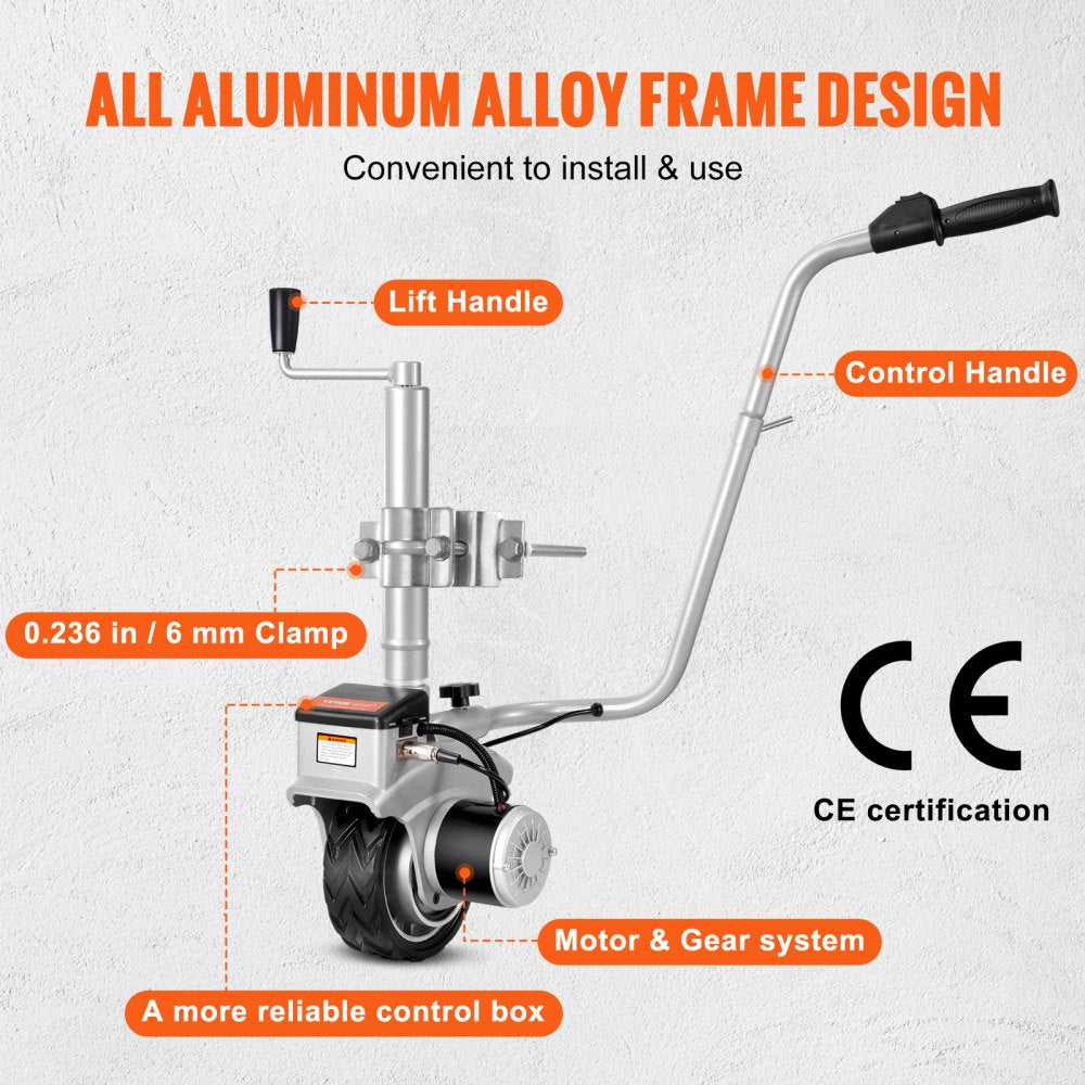 VEVOR Electric Trailer Dolly, 5000lbs Towing Capacity, 350W 12V Trailer Jockey Wheel with 22 ft/min Moving Speed, 12''-24.8'' Adjustable Clamp Height & 8'' Rubber Tire, for Moving Trailer Caravan Boat 