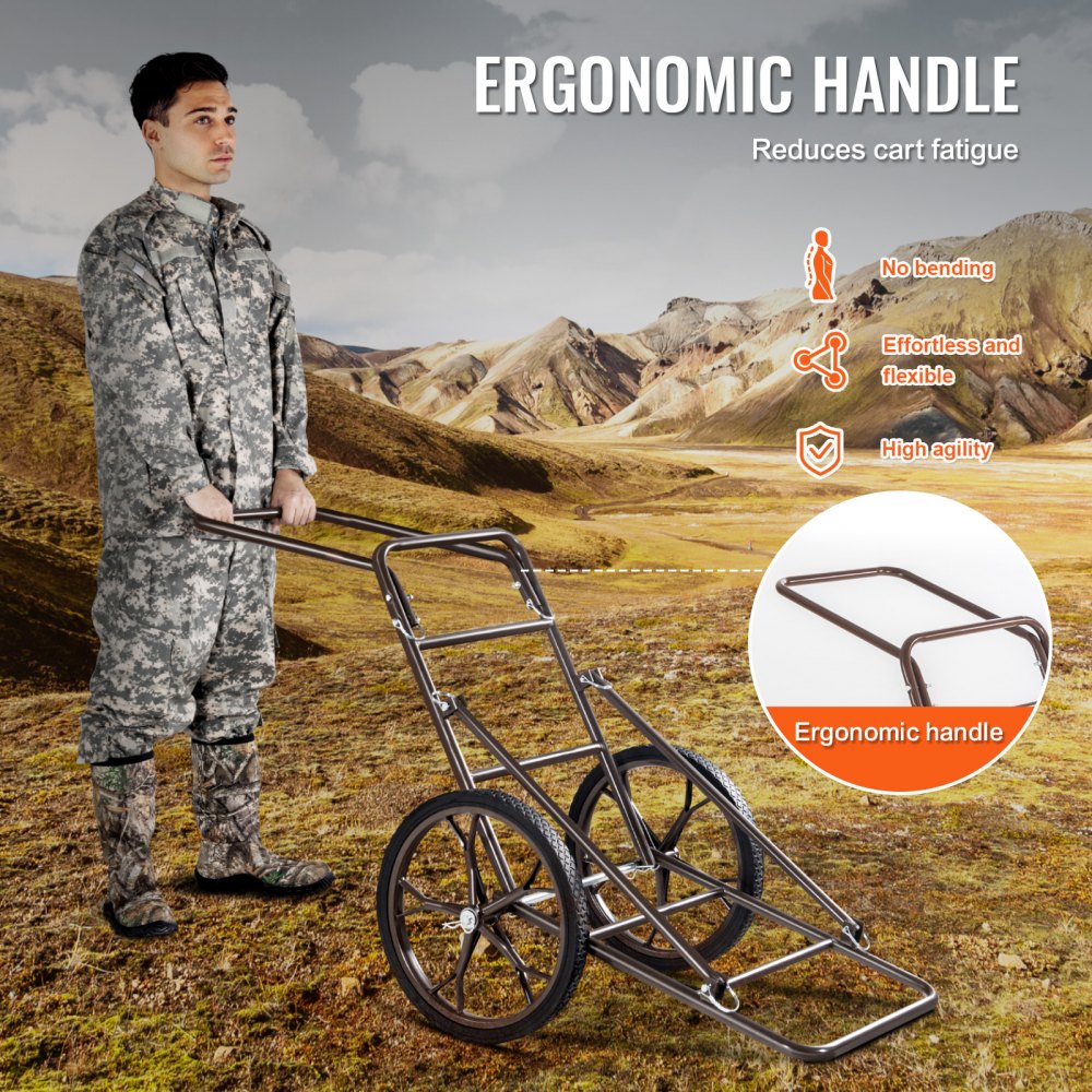 VEVOR Folding Deer Cart Game Hauler Utility Gear Dolly 500 LBS Capacity 