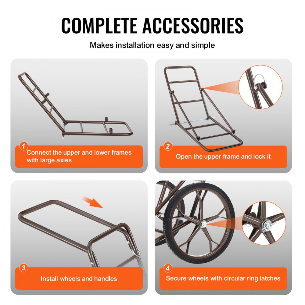 VEVOR Folding Deer Cart Game Hauler Utility Gear Dolly 500 LBS Capacity 