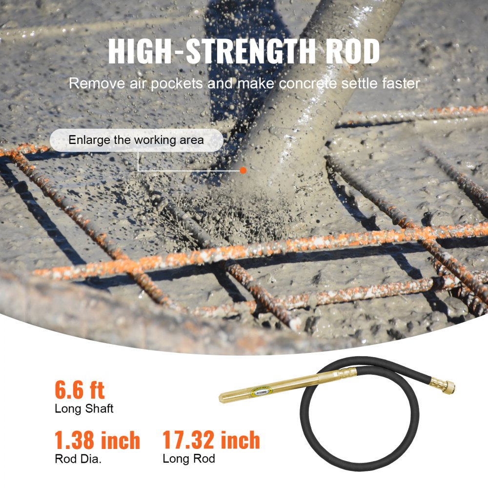 VEVOR Handheld Concrete Vibrator, 800W Electric Vibrator 13000 VPM, Electric Concrete Vibrating Tool With 6.6ft / 2m Shaft Rod, Portable Pencil Cement Vibrator Remove Air Bubble and Mix Concrete 