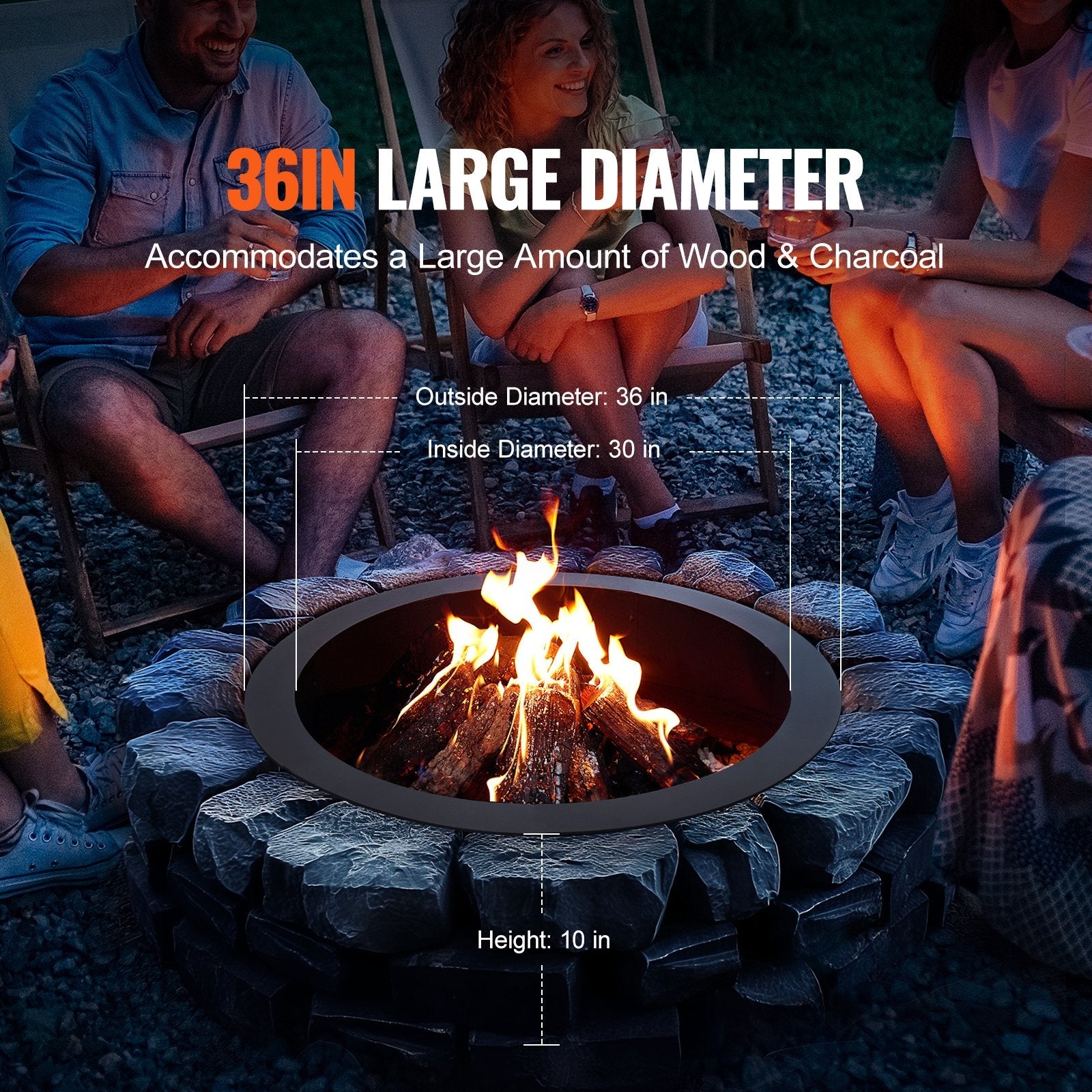 VEVOR Fire Pit Ring Round 36 Inch Outer Steel Liner DIY Campfire Ring Firepit 