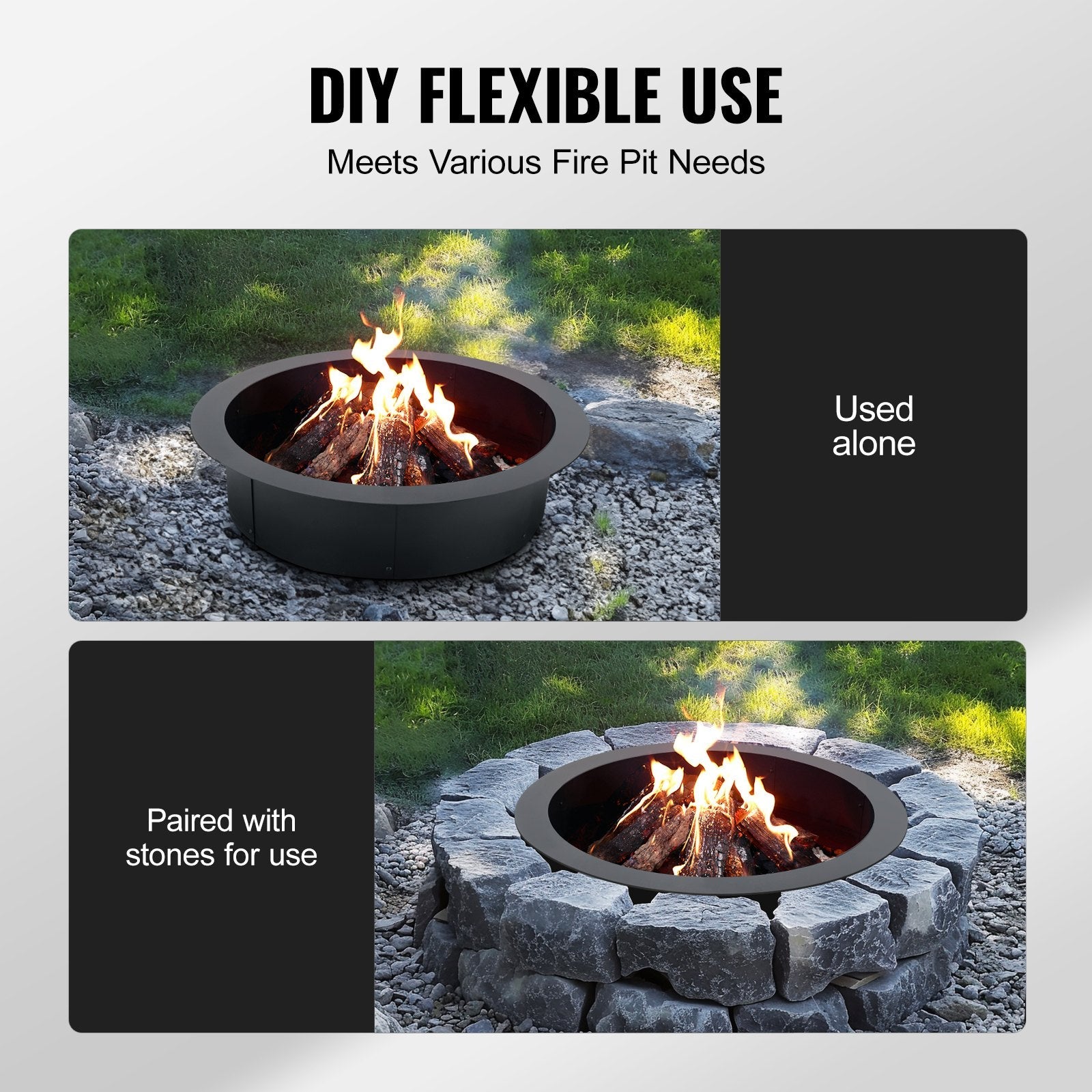 VEVOR Fire Pit Ring Round 36 Inch Outer Steel Liner DIY Campfire Ring Firepit 