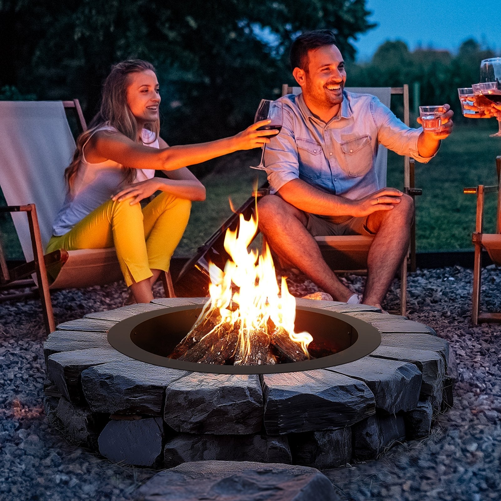 VEVOR Fire Pit Ring Round 36 Inch Outer Steel Liner DIY Campfire Ring Firepit 
