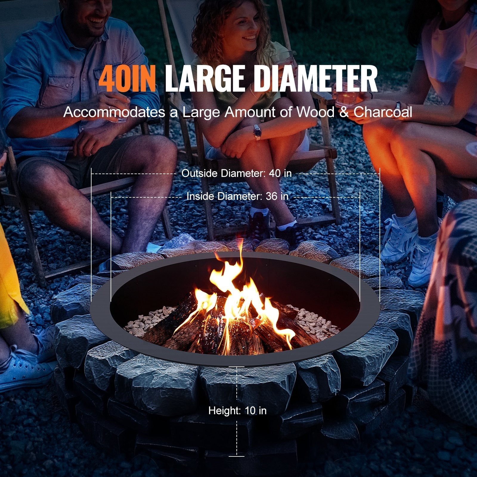 VEVOR Fire Pit Ring Round 40 Inch Outer Steel Liner DIY Campfire Ring Firepit 