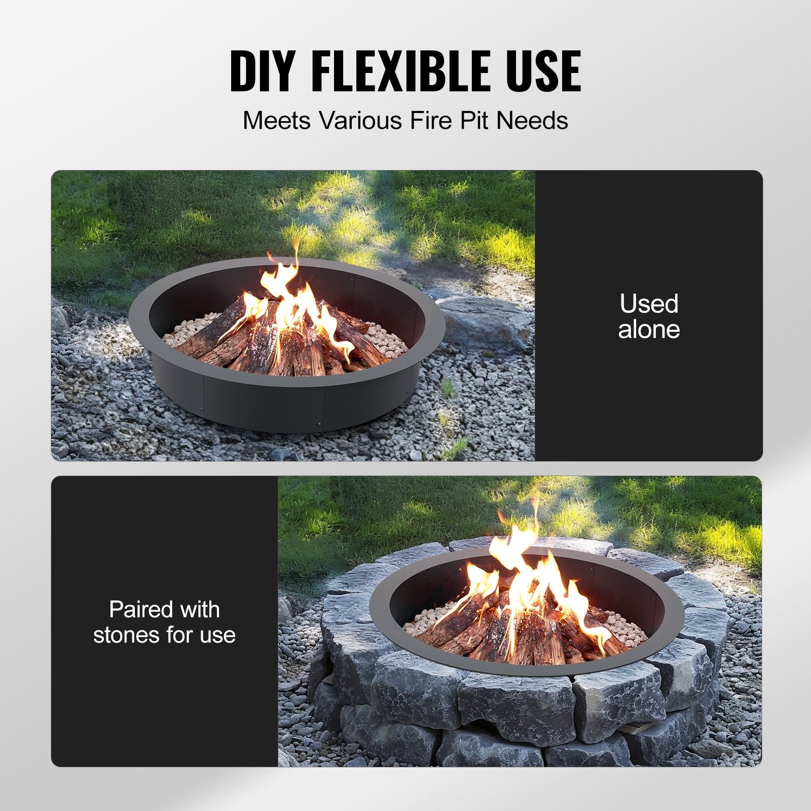 VEVOR Fire Pit Ring Round 40 Inch Outer Steel Liner DIY Campfire Ring Firepit 
