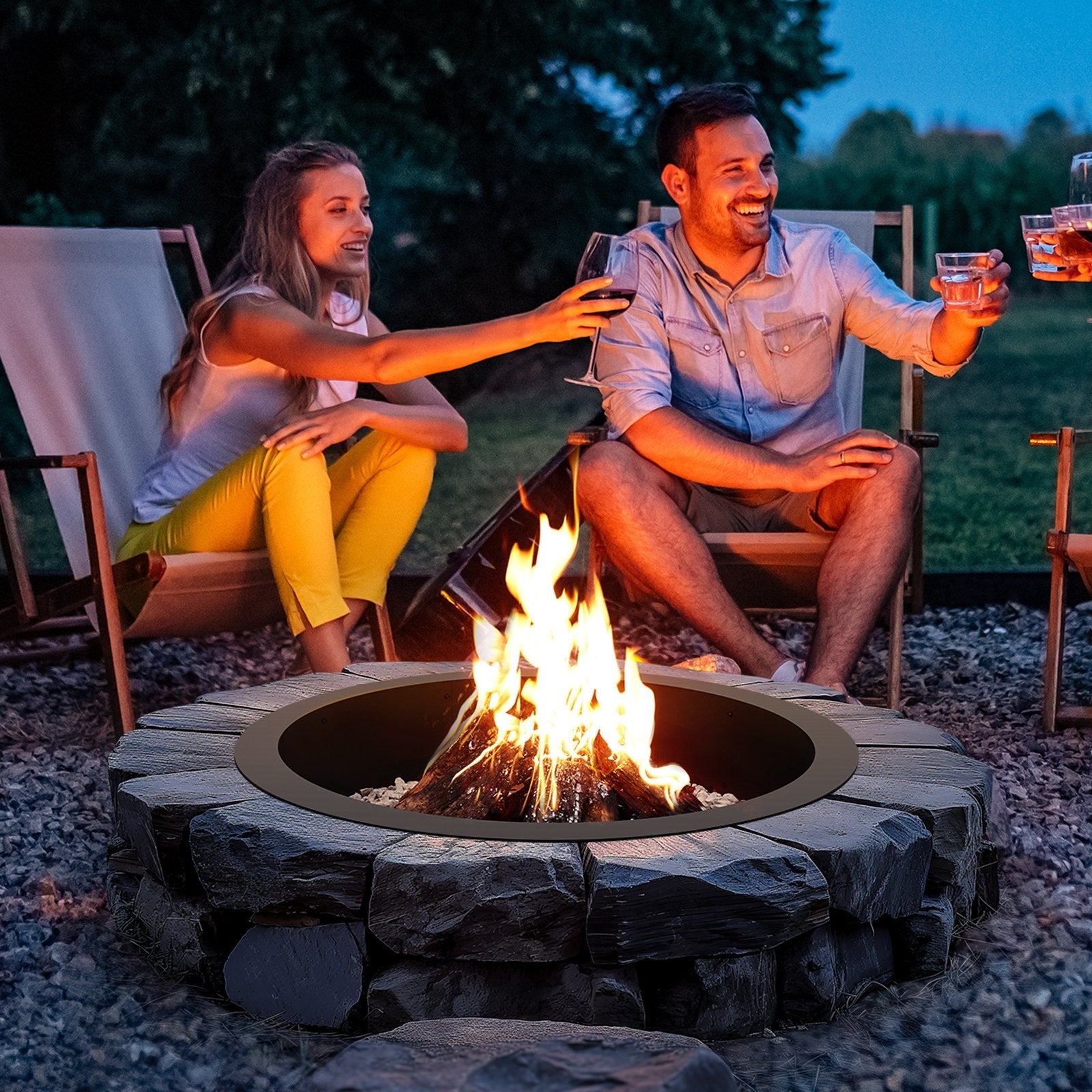 VEVOR Fire Pit Ring Round 40 Inch Outer Steel Liner DIY Campfire Ring Firepit 