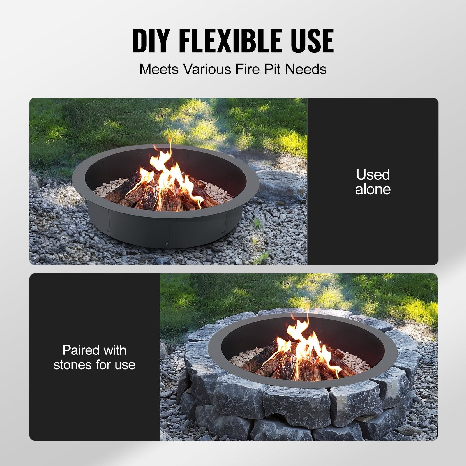 VEVOR Fire Pit Ring Round 44 Inch Outer Steel Liner DIY Campfire Ring Firepit 