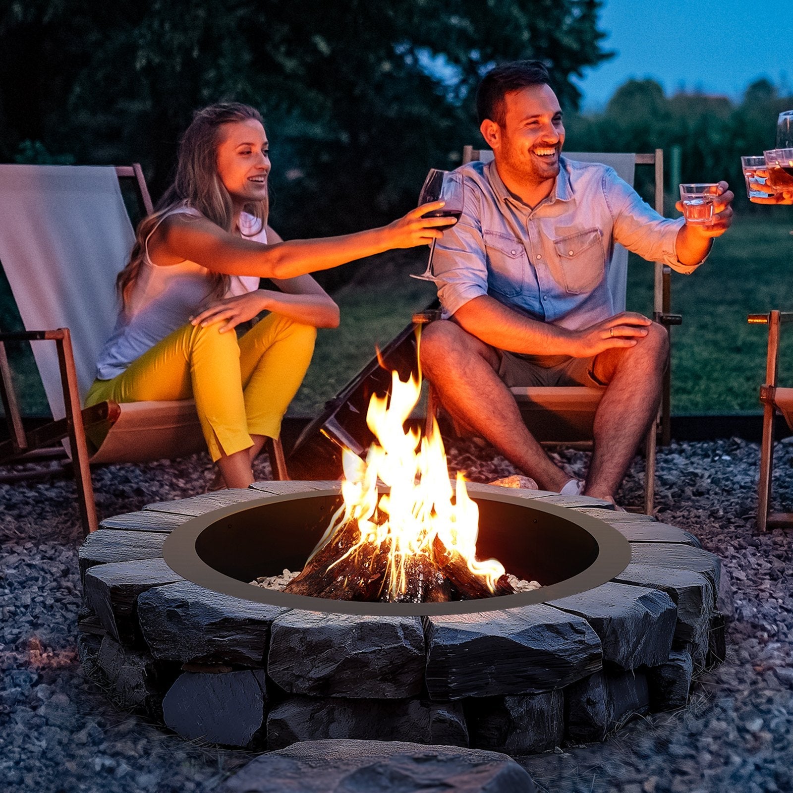 VEVOR Fire Pit Ring Round 44 Inch Outer Steel Liner DIY Campfire Ring Firepit 