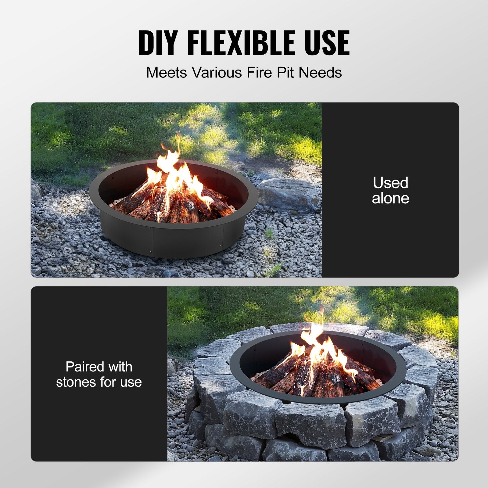 VEVOR Fire Pit Ring Round 35 Inch Outer Steel Liner DIY Campfire Ring Firepit 