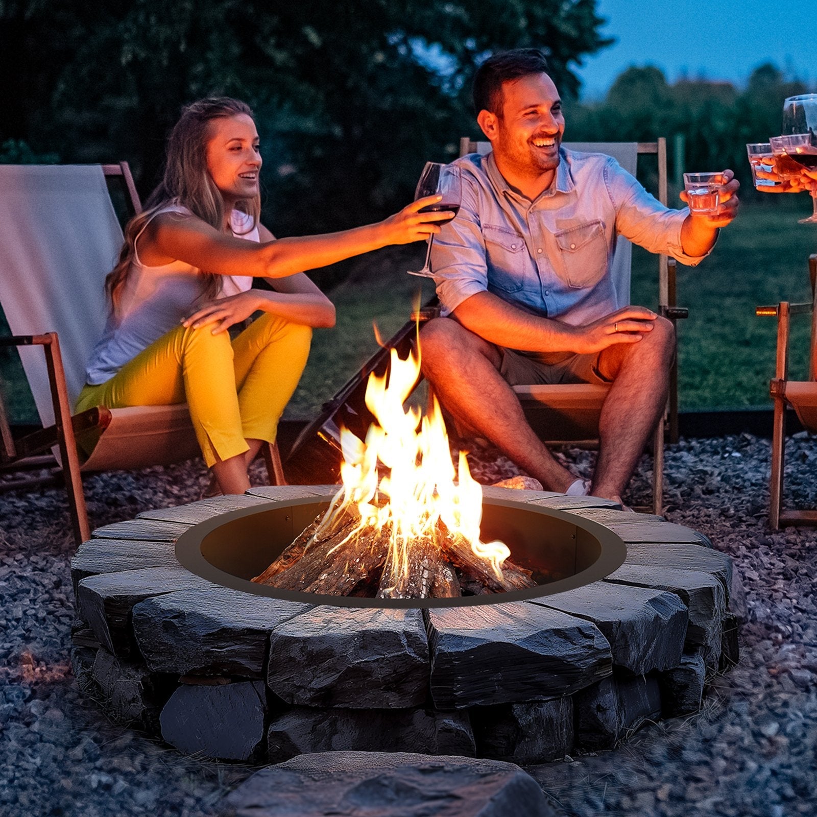 VEVOR Fire Pit Ring Round 35 Inch Outer Steel Liner DIY Campfire Ring Firepit 