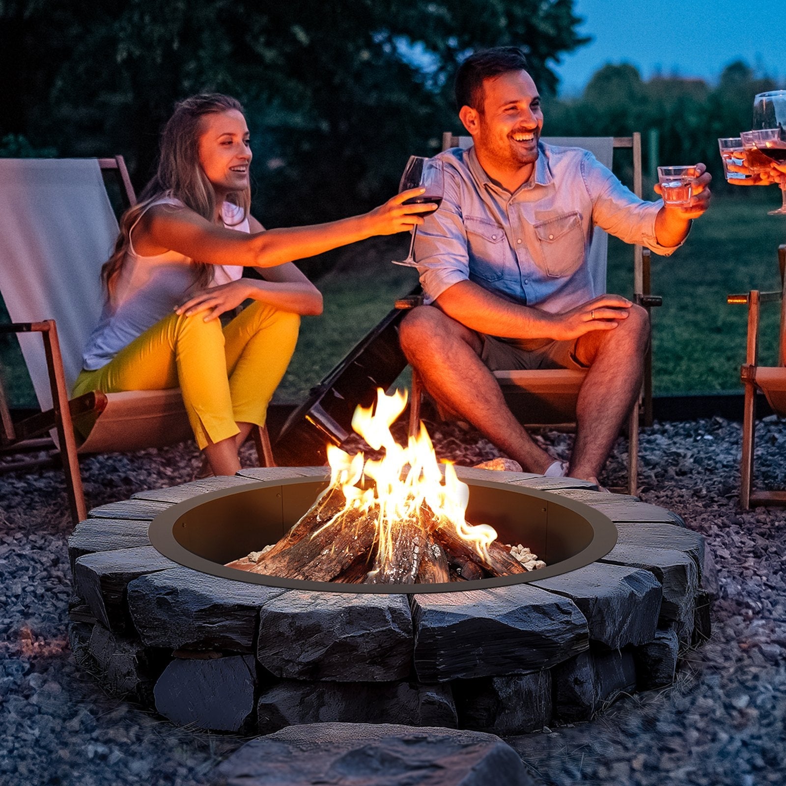 VEVOR Fire Pit Ring Round 40” Outer 36” Inner Steel Liner DIY Campfire Firepit 