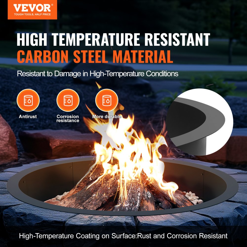 VEVOR Fire Pit Ring Round 45 Inch Outer Steel Liner DIY Campfire Ring Firepit 