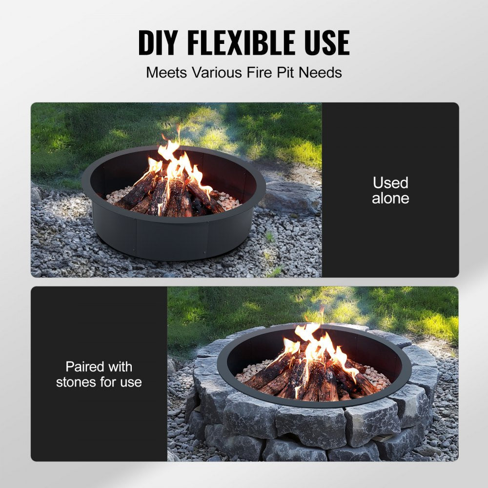 VEVOR Fire Pit Ring Round 45 Inch Outer Steel Liner DIY Campfire Ring Firepit 