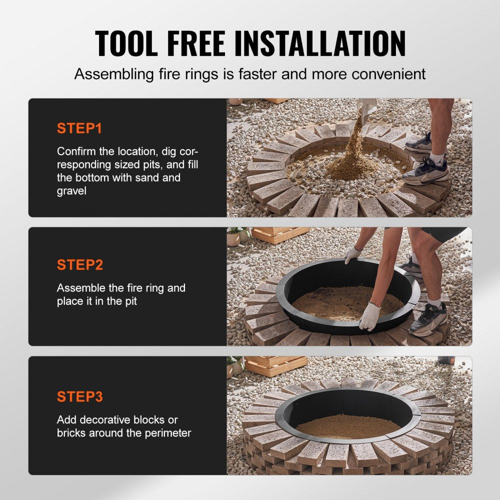 VEVOR Fire Pit Ring Round 45 Inch Outer Steel Liner DIY Campfire Ring Firepit 