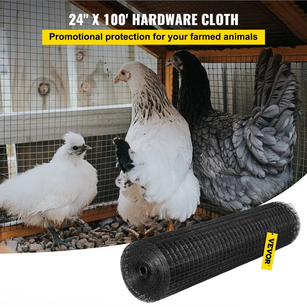 VEVOR Hardware Cloth, 24" x 100' & 1"x1" Mesh Size, Galvanized Steel Vinyl Coated 16 gauge Welded Wire, w/A Cutting Plier & A Pair of Fabric Gloves, for Garden Fencing & Pet Enclosures, Black