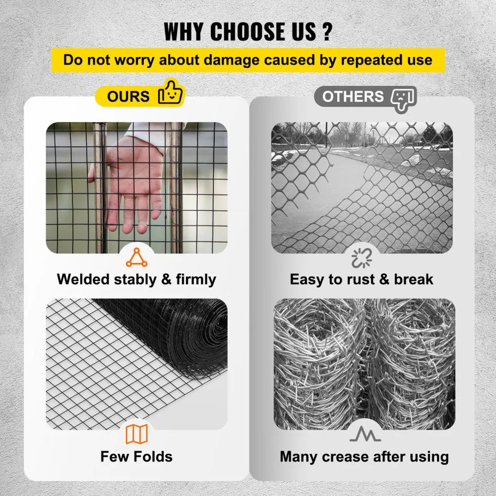 VEVOR Hardware Cloth, 24" x 100' & 1"x1" Mesh Size, Galvanized Steel Vinyl Coated 16 gauge Welded Wire, w/A Cutting Plier & A Pair of Fabric Gloves, for Garden Fencing & Pet Enclosures, Black