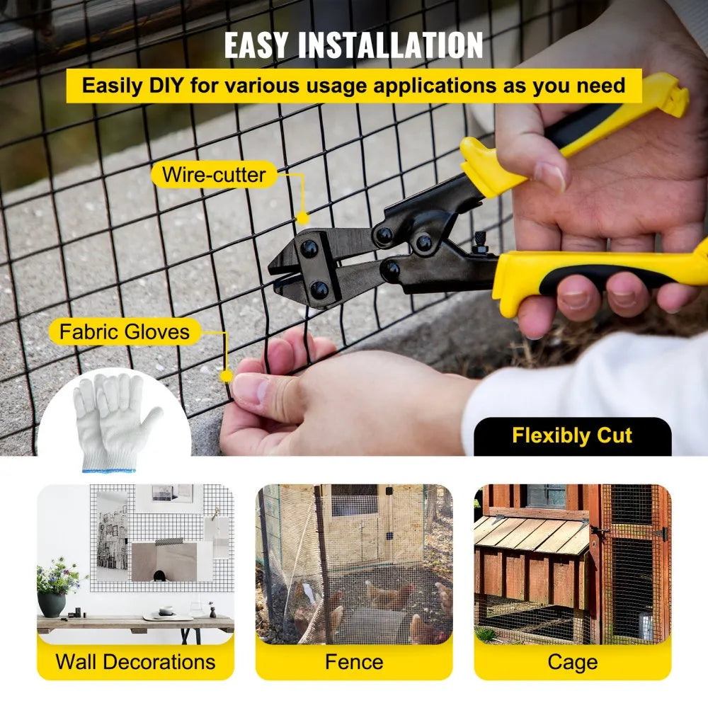 VEVOR Hardware Cloth, 24" x 100' & 1"x1" Mesh Size, Galvanized Steel Vinyl Coated 16 gauge Welded Wire, w/A Cutting Plier & A Pair of Fabric Gloves, for Garden Fencing & Pet Enclosures, Black