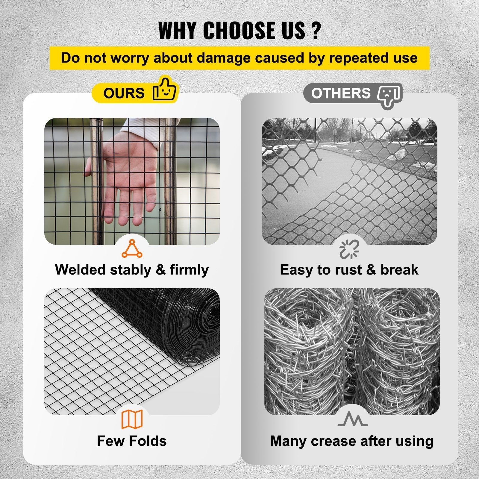 VEVOR Hardware Cloth, 48" x 50' & 1"x1" Mesh Size, Galvanized Steel Vinyl Coated 16 gauge Welded Wire, w/A Cutting Plier & A Pair of Fabric Gloves, for Garden Fencing & Pet Enclosures, Black 