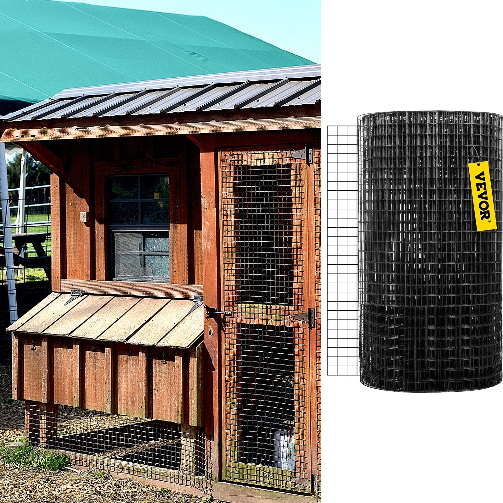 VEVOR Hardware Cloth, 48" x 50' & 1"x1" Mesh Size, Galvanized Steel Vinyl Coated 16 gauge Welded Wire, w/A Cutting Plier & A Pair of Fabric Gloves, for Garden Fencing & Pet Enclosures, Black 