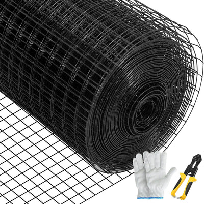 VEVOR Hardware Cloth, 48" x 50' & 1"x1" Mesh Size, Galvanized Steel Vinyl Coated 16 gauge Welded Wire, w/A Cutting Plier & A Pair of Fabric Gloves, for Garden Fencing & Pet Enclosures, Black 