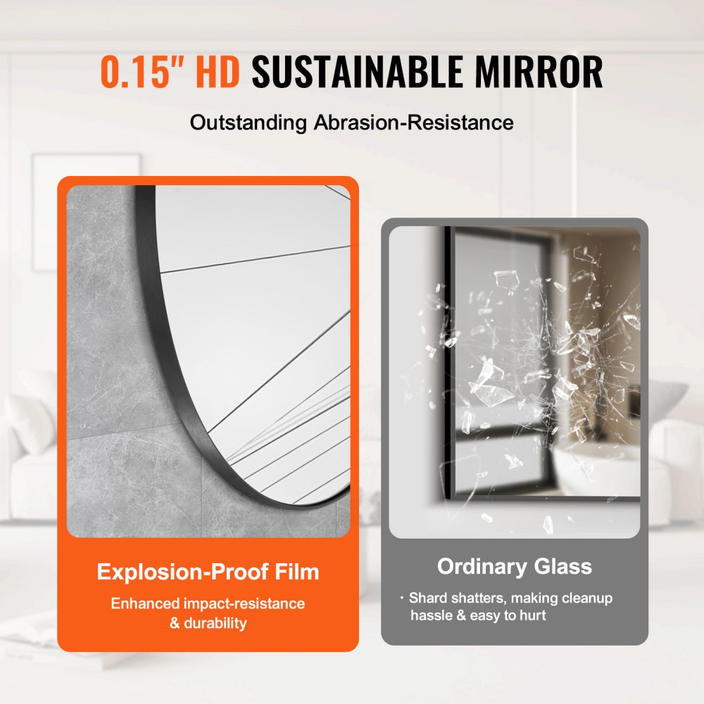 VEVOR Round Wall Mounted Mirror 30 in Mirror with Aluminium Alloy Frame 