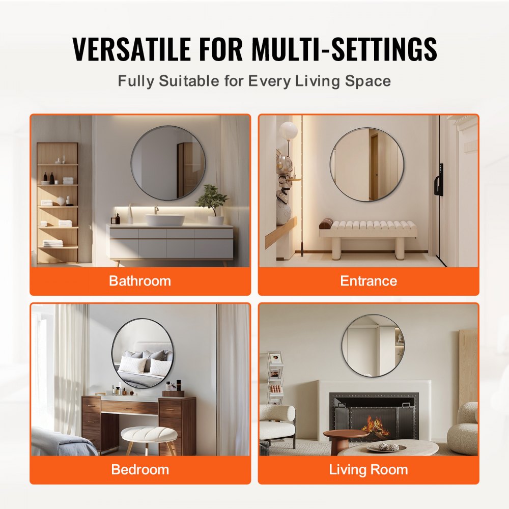 VEVOR Round Wall Mounted Mirror 30 in Mirror with Aluminium Alloy Frame 