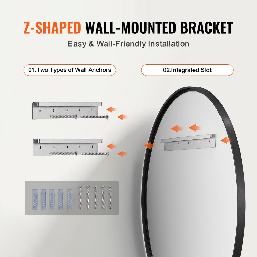 VEVOR Round Wall Mounted Mirror 30 in Mirror with Aluminium Alloy Frame 
