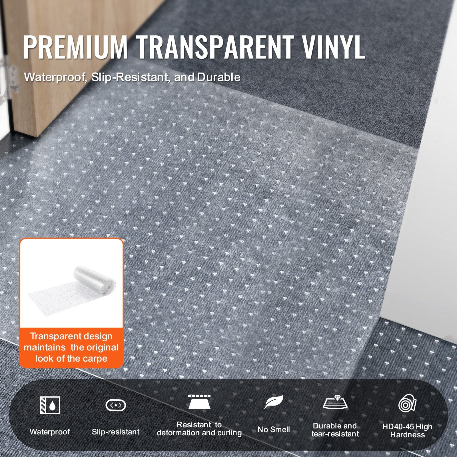 VEVOR Carpet Protector for Pets, 24" x 25' PVC Scratch-Proof Cat Carpet Protector for Doorway, Anti-Slip Cat Scratch Protector Mat, Easy to Cut Plastic Carpet Scratch Stopper, Cat Scratch Guard Carpet 