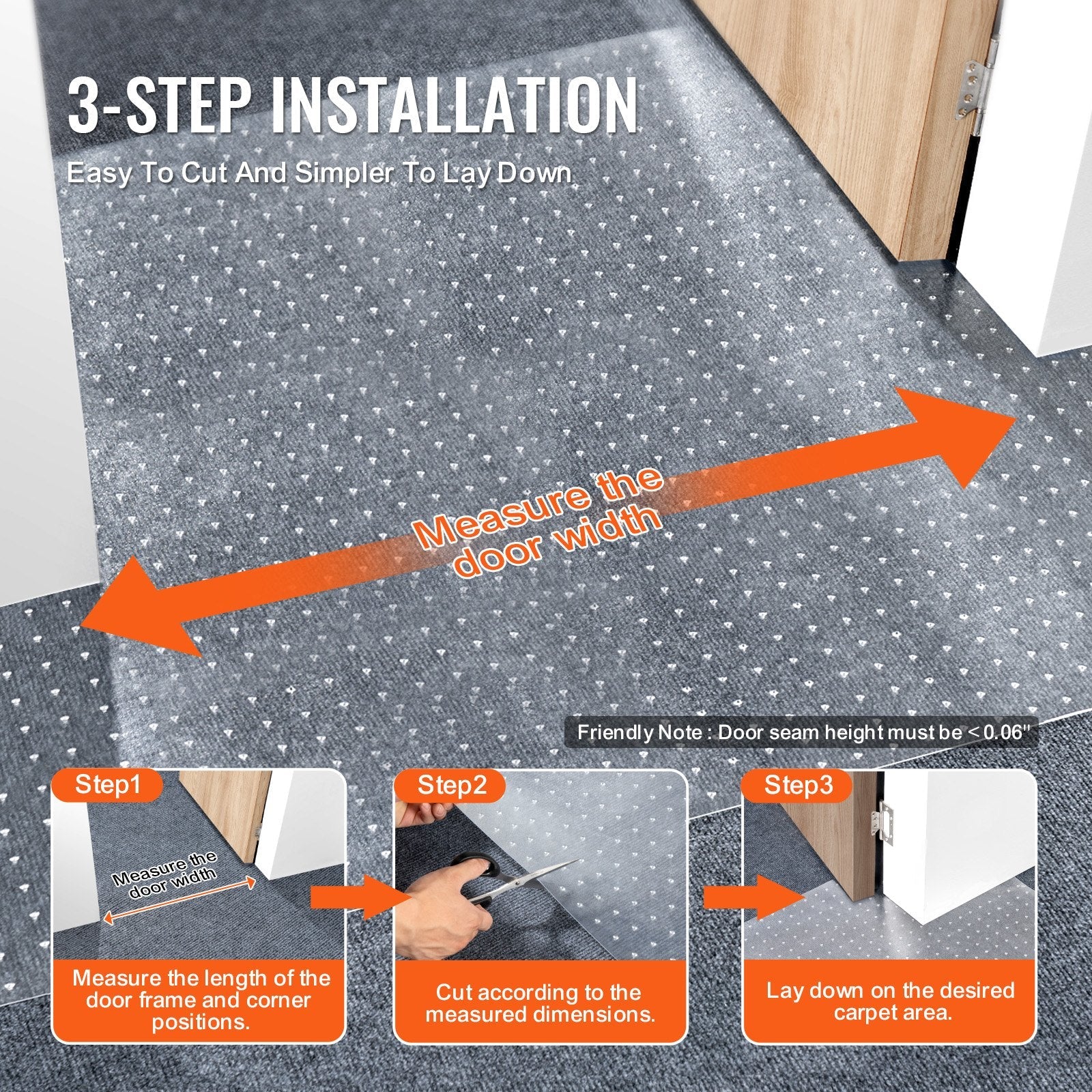 VEVOR Carpet Protector for Pets, 24" x 25' PVC Scratch-Proof Cat Carpet Protector for Doorway, Anti-Slip Cat Scratch Protector Mat, Easy to Cut Plastic Carpet Scratch Stopper, Cat Scratch Guard Carpet 
