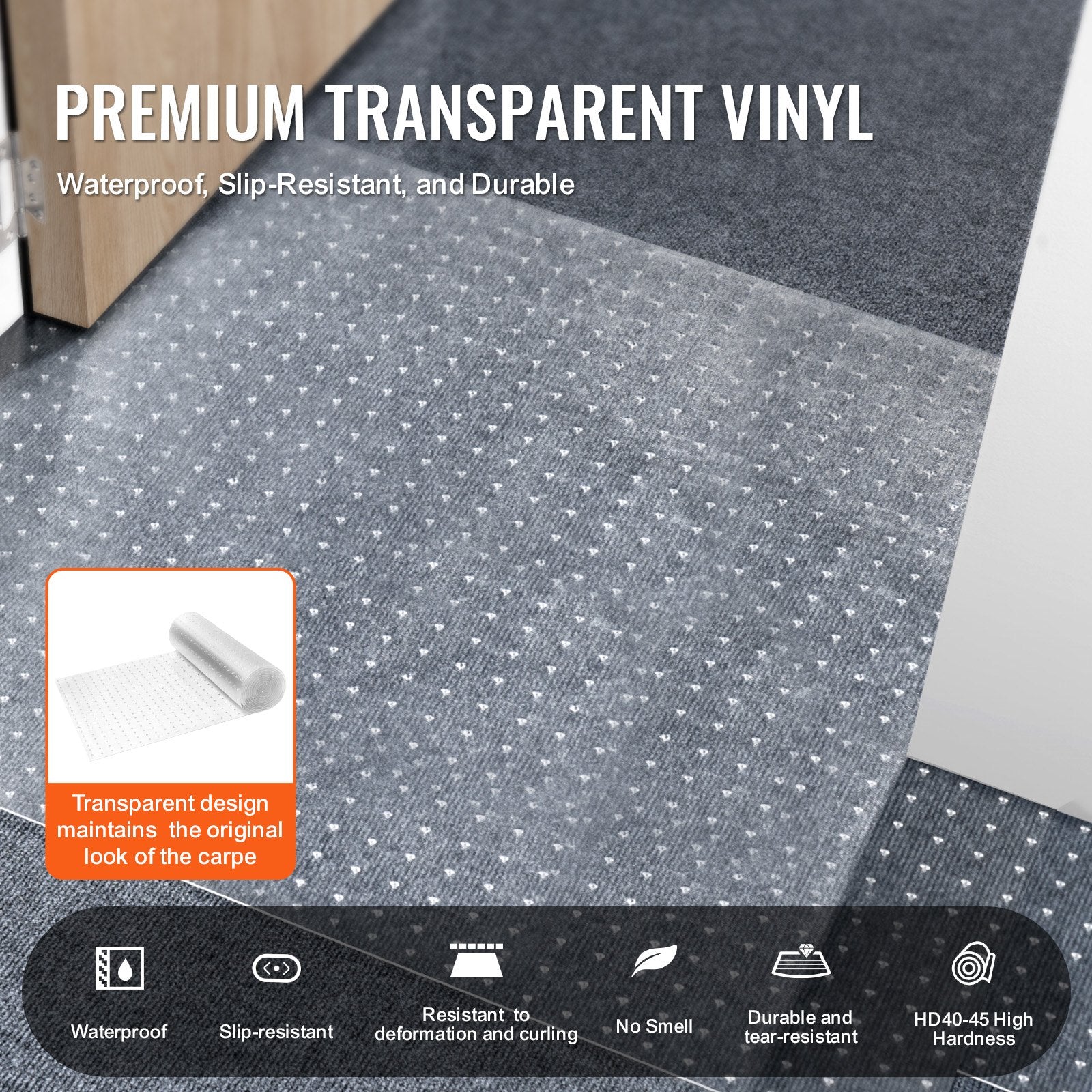 VEVOR Carpet Protector for Pets, 24" x 12' PVC Scratch-Proof Cat Carpet Protector for Doorway, Anti-Slip Cat Scratch Protector Mat, Easy to Cut Plastic Carpet Scratch Stopper, Cat Scratch Guard Carpet 