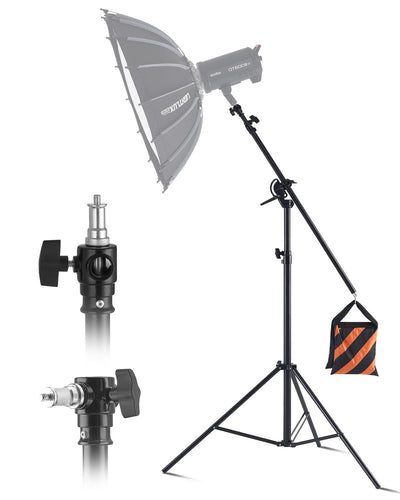VEVOR Air Cushioned Aluminum Photography Light Stand with Boom Arm Adjustable 