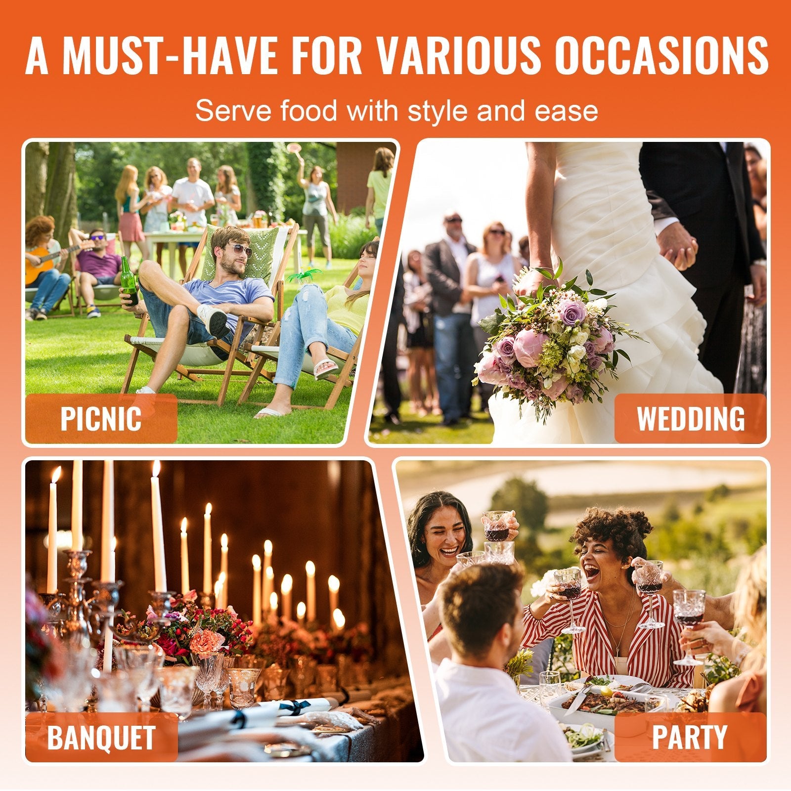 VEVOR 2-Pack Round Chafing Dish Set with Full-Size 4Qt Pan Glass Lid Fuel Holder 