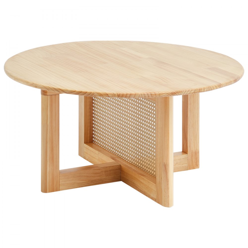 VEVOR Rattan Coffee Table Round Wood Coffee Table Single Tier for Living Room 