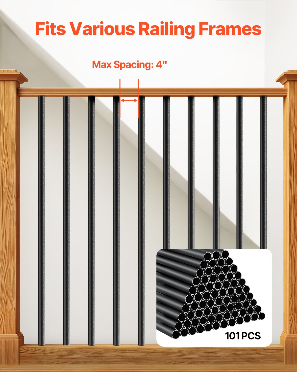 VEVOR Staircase Balusters 101 Pack 32 In Aluminum Spindles with Screws/Rail Caps 