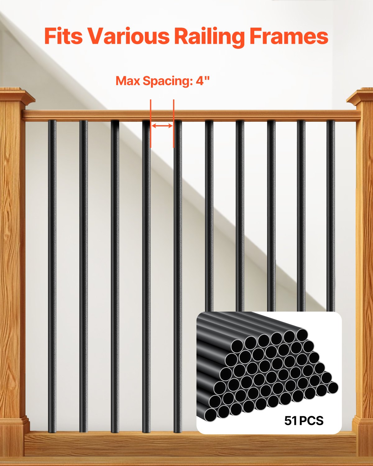 VEVOR Staircase Balusters 51 Pack 36 In Aluminum Spindles with Screws/Rail Caps 