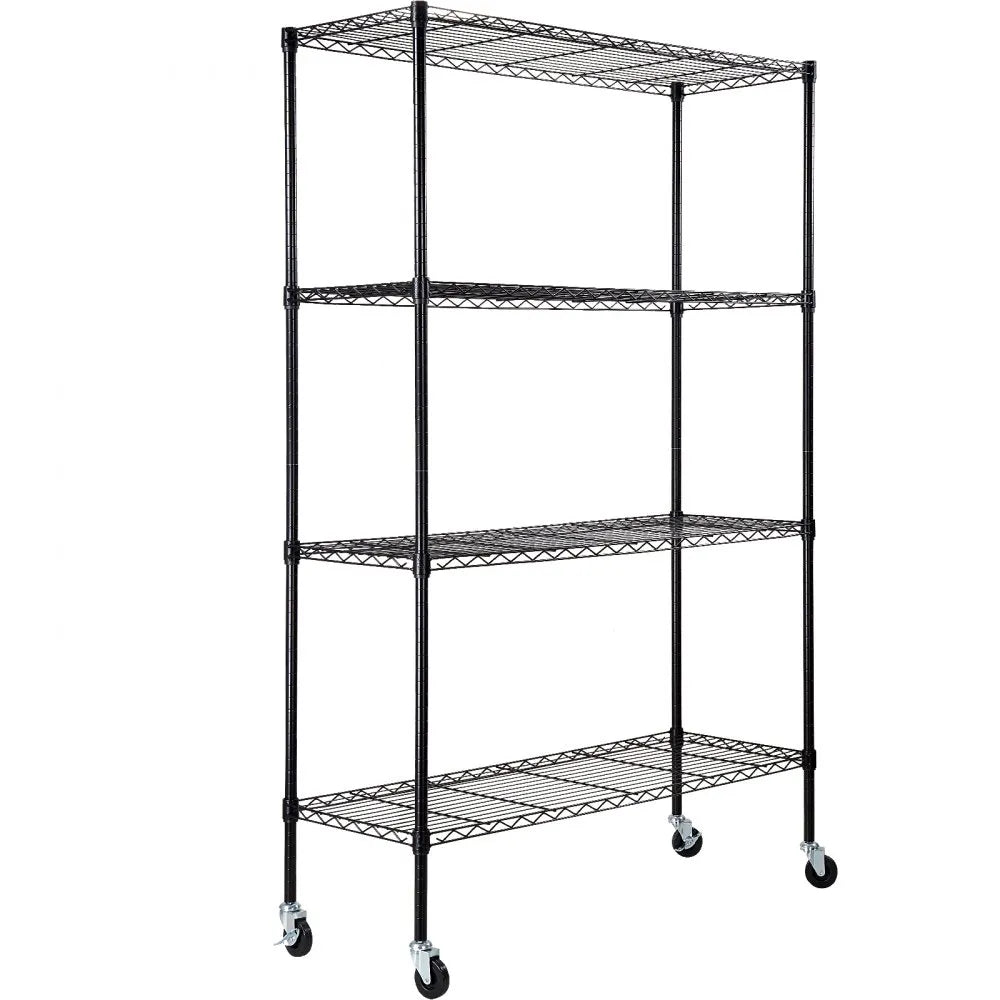 VEVOR Storage Shelving Unit with Wheels, 4-Tier Adjustable, 700 lbs Capacity, Heavy Duty Garage Shelves Metal Organizer Wire Rack, Black, 47.2" L x 17.7" W x 74" H for Kitchen Pantry Basement Bathroom