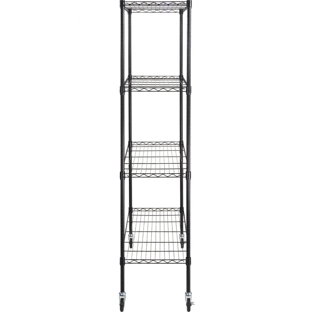VEVOR Storage Shelving Unit with Wheels, 4-Tier Adjustable, 700 lbs Capacity, Heavy Duty Garage Shelves Metal Organizer Wire Rack, Black, 47.2" L x 17.7" W x 74" H for Kitchen Pantry Basement Bathroom